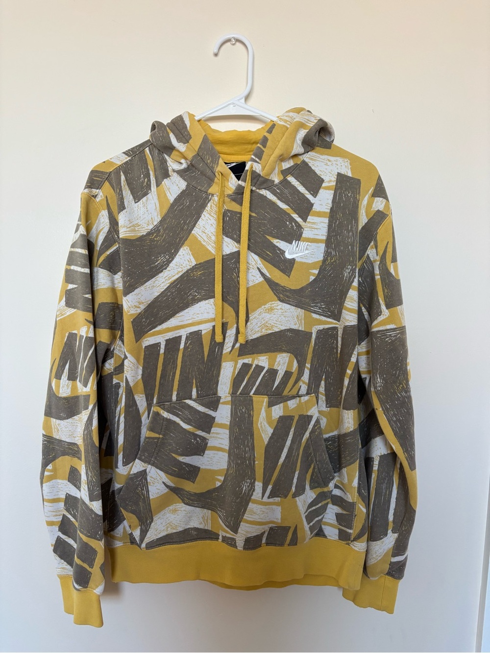 Nike Men's Abstract Pattern Hooded Sweatshirt - Mustard/Gray